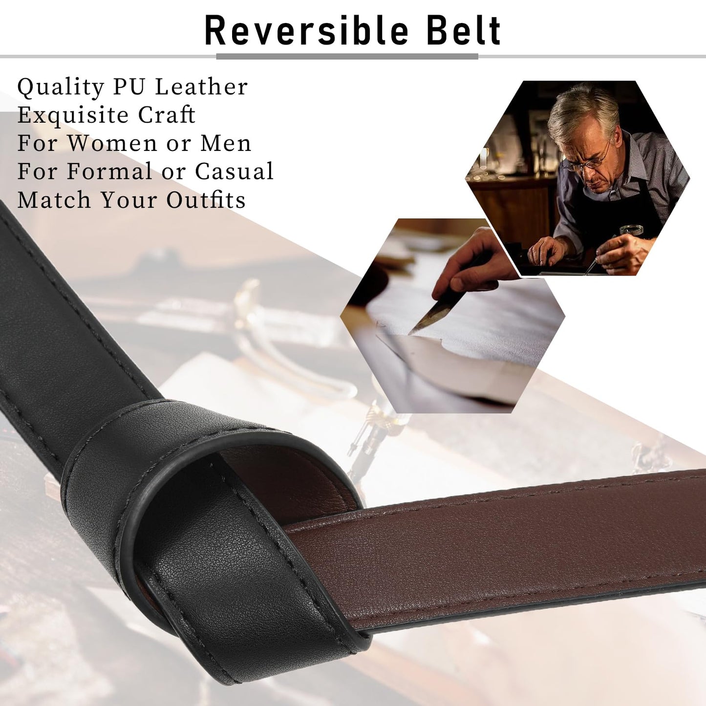 AWAYTR Reversible Leather Belt for Women - Two Color-in-One Belt for Jeans Dress Women Men Belt with Rotated Buckle(Coffee/Black with Gun Color Buckle 25in-31in)