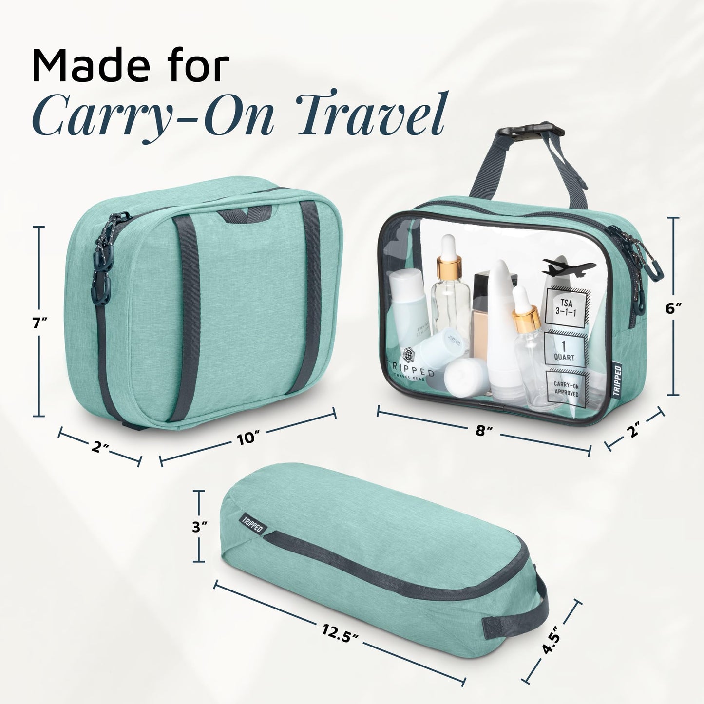 Toiletry Bag Kit Set: Hanging Travel Toiletry Bag + 311 TSA Cosmetic Liquid Bag + Ultralight Accessory Organizer Pouch (Dusty Teal)