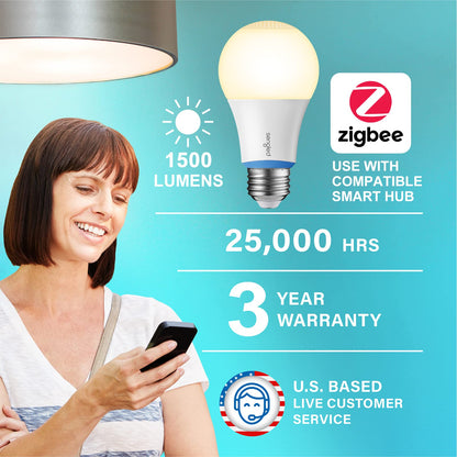 Sengled Smart Light Bulbs, Zigbee Hub Required, Works with Alexa and SmartThings, Voice Control with Google Home and Echo with built-in Hub, Soft White 60W Equivalent A19 Dimmable Smart Bulbs, 4-Pack