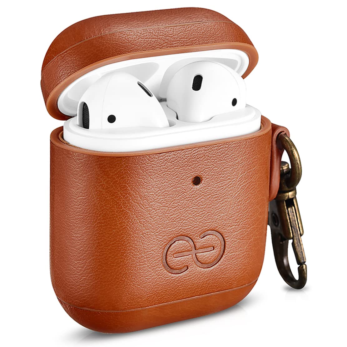 Dreem Om Case Cover with Keychain Clip Compatible with AirPods 1 & 2, Vegan Leather Airpods Case for Men & Women, Luxury Earbuds Accessory for Apple iPhone - Caramel