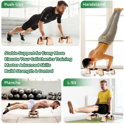 Wooden Parallettes Bars & Push Up Bars – Premium Handstand Training Push Up Handles, Non-Slip Calisthenics Equipment for Men & Women, Perfect Home Gym Fitness Tool for Strength & Balance, 23.5cm