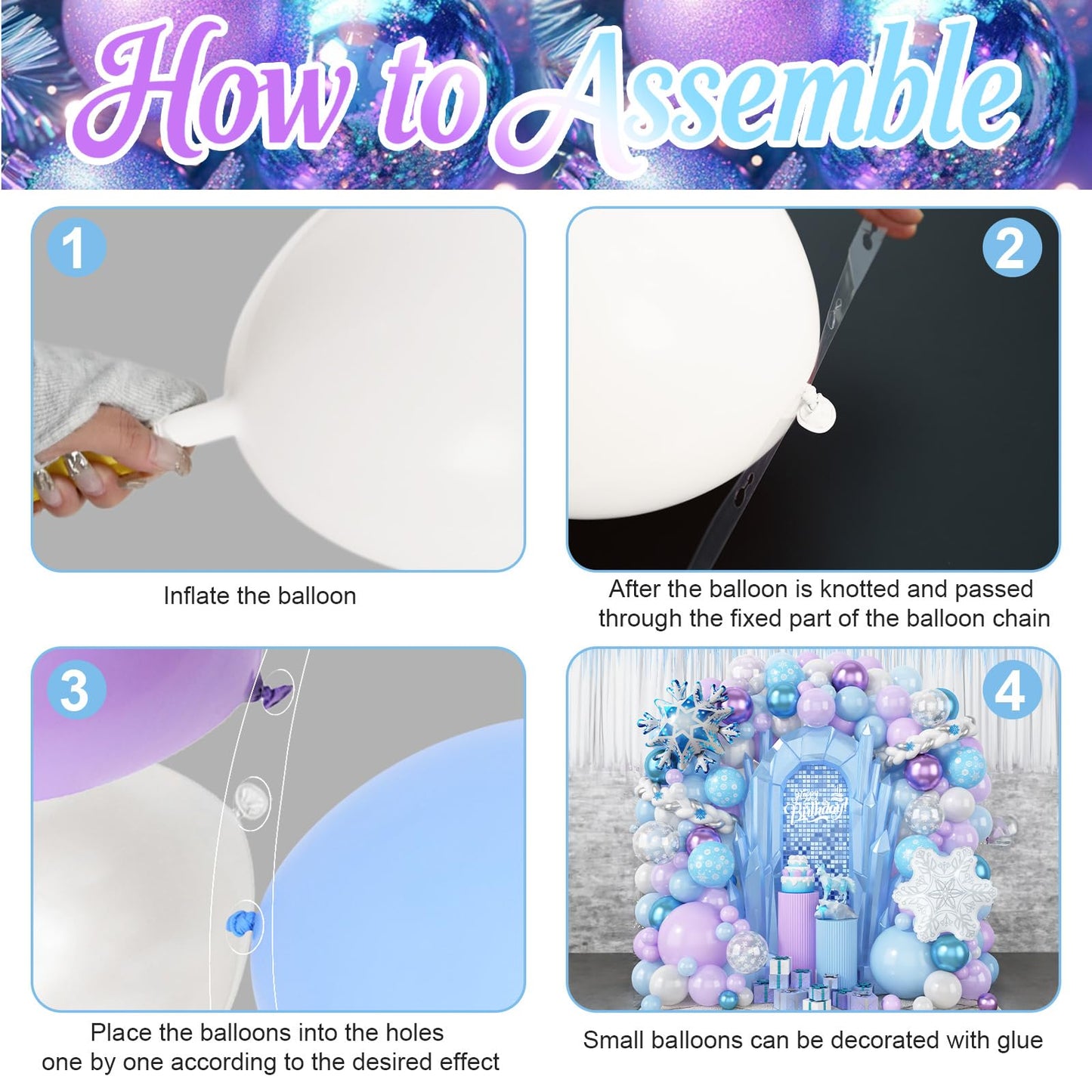 Froova Winter Balloon Arch Kit, Blue Purple Silver and Snowflake Balloon Garland Iridescent Star Snowflake Foil Balloons for Winter Wonderland Baby Shower Girls Princess Birthday Party Decorations