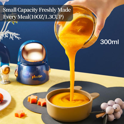 Baby Food Maker Mini Cute and Small Food Processor Puree Blender Grinder Chopper 1.2 Cup Glass Bowl with 6 Blade Electric (Spaceman-White(One Bowl))