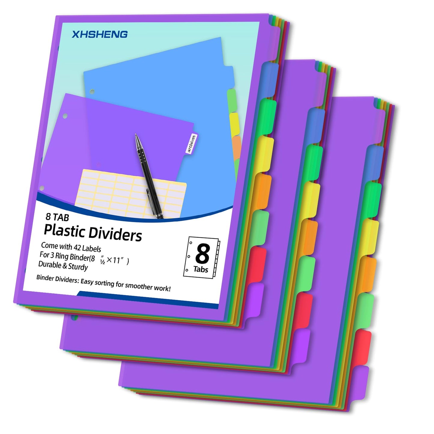 24PCS/3 Set 3-Ring Binder Dividers with Tabs,8 Tab Plastic File Dividers,Binder Separators with tabs for Office/School Supplies