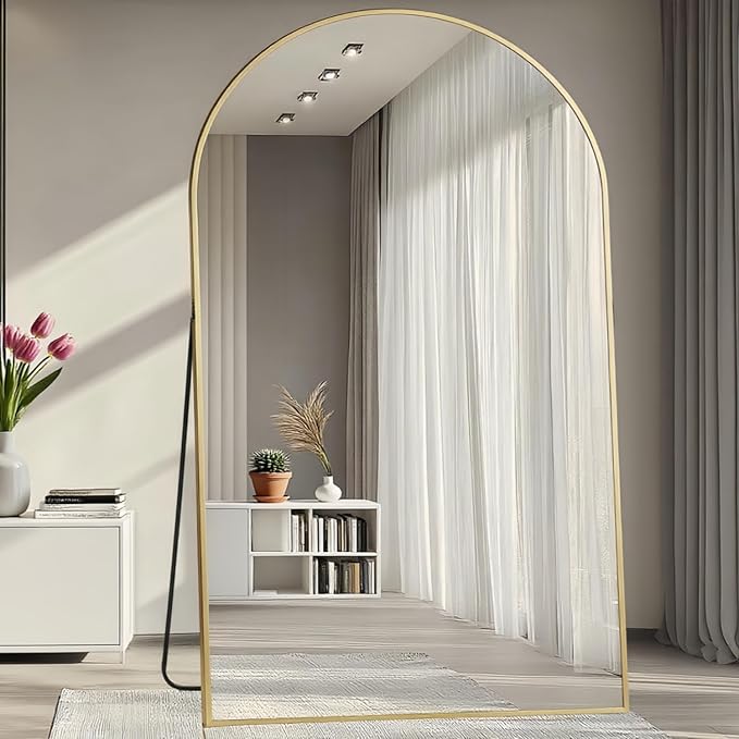 Full Length Mirror, Oversized 81"x41" Arched-Top Floor Mirror, Free Standing Mirrors, Modern Full Body Mirrors with Aluminum Alloy Frame for Bedroom,Living Room, Gold