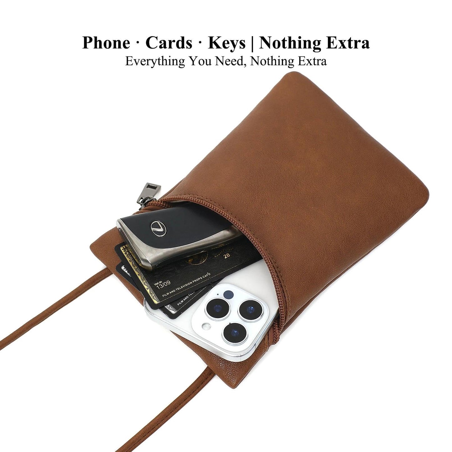 BBORGDC Brown PU Leather Crossbody Phone Purse for Women, Small Lightweight Cell Phone Wallet with Coin Pouch, Mini Crossbody Bag for Casual Use