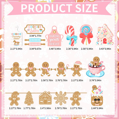 Chunful 20 Pcs Christmas Gingerbread Tiered Tray Decor Pink Pastel Wooden Tiered Tray Decoration Set Winter Table Signs Xmas Tree Snowflake Tabletop Centerpieces for Farmhouse Shelf Office Home