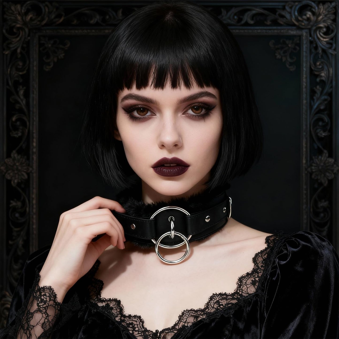 NouAn Punk choker leather Collar for women with Lock Bell O-ring Adjustable gothic Leather Choker Necklace Collar for Women Black