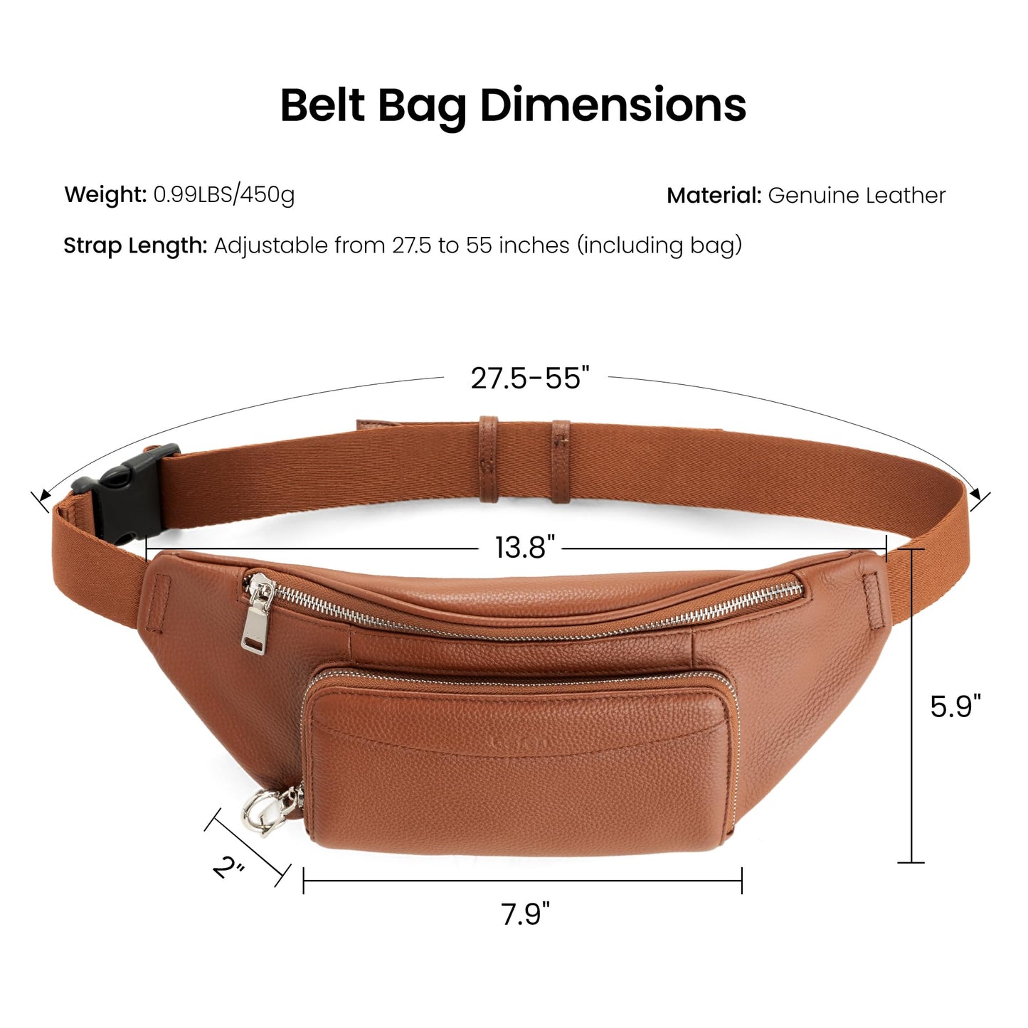 befen Real Leather Anti Theft Fanny Pack Waist Bag for Women, Womens Leather Crossbody Bags Belt Bag Purse with Built in RFID Wallet Cognac Brown