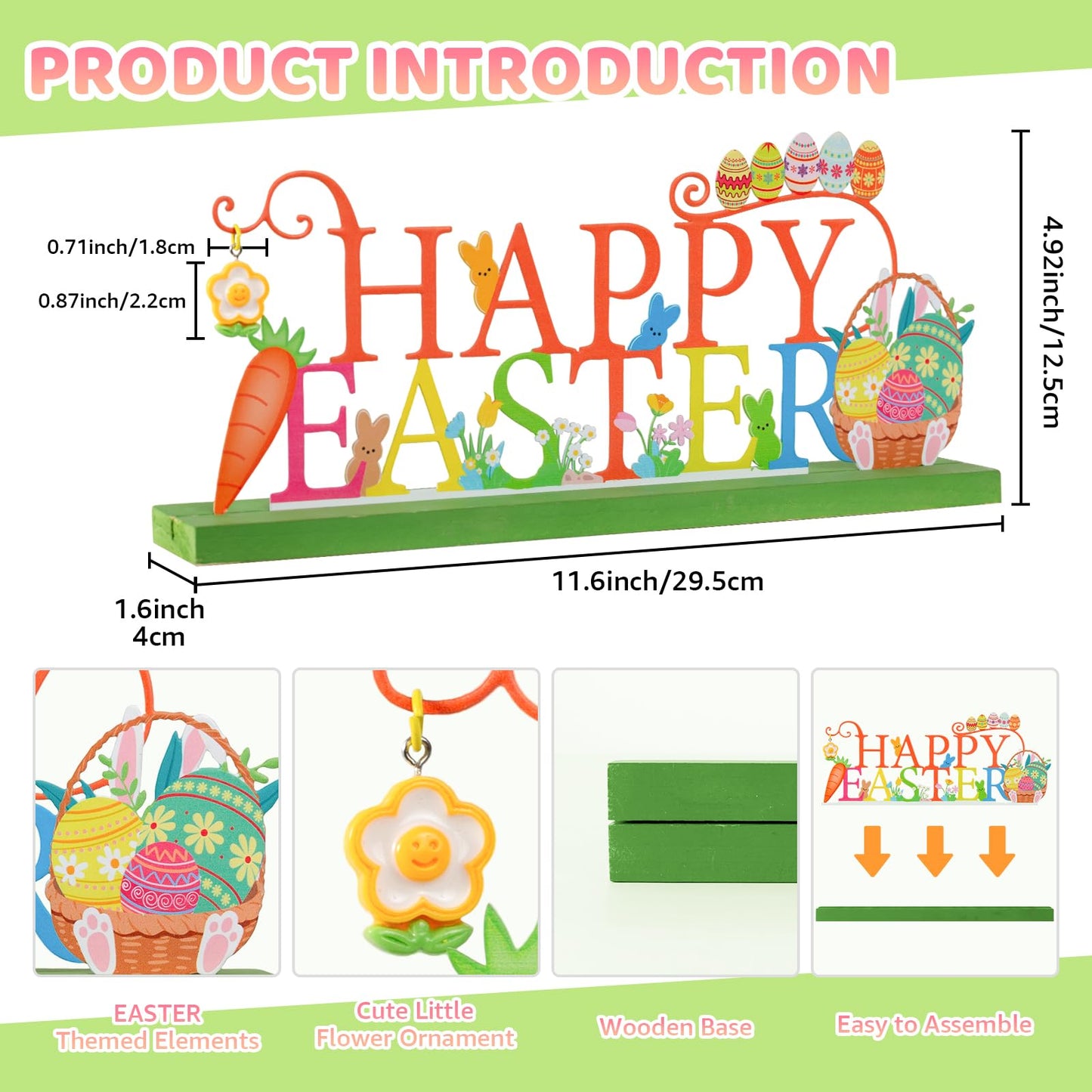 KHJCXS Metal Holiday Table Sign Decor, Decorations Tabletop Centerpiece for Home, Office, Shelf, Tiered Tray, Mantel, Indoor, Happy Easter