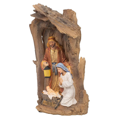 Three Kings Gifts Lighted Holy Family Nativity Scene Christmas Manger Display with LED Lights – Indoor Religious Holiday Décor Featuring Mary, Joseph & Baby Jesus – Rustic Stable Christmas Decoration