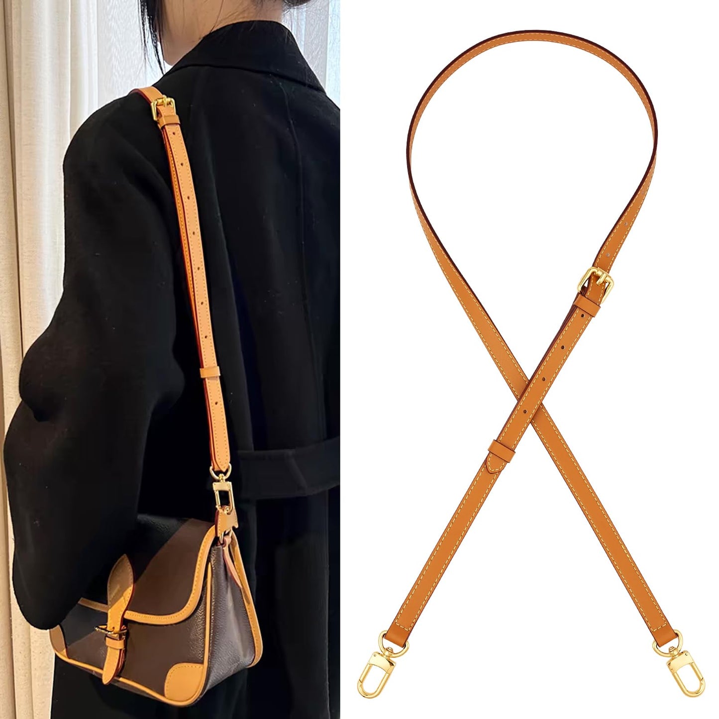 YAZHIMI Vachetta Leather purse strap Genuine Leather Adjustable Replacement Strap for Shoulder Bag Handbag Purse (Honey brown-leather purse strap)