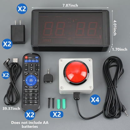 Relaxweex 2 Set Gym Timer Clock 1.5'' Large Digital Wall Fitness Room Rest Timer with Start/Stop Button and Remote Control, Gym Interval Workout Timer with Time Progress Bar Countdown/Up Stopwatch