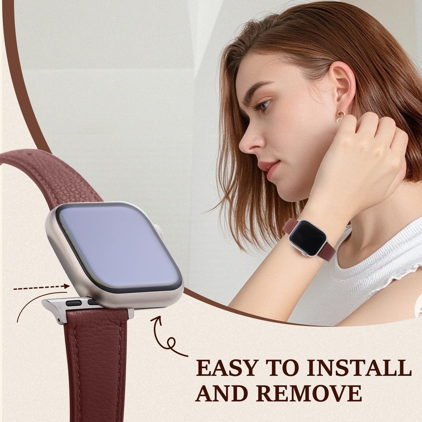 Soft French Goatskin Women's Leather Watch Band Compatible with Apple Watch 38mm 40mm 41mm 42mm 44mm 45mm 46mm 49mm, Slim Lightweight Leather Strap for iWatch Series Ultra SE11 10 9 8 7 6 5 4 3 2 1