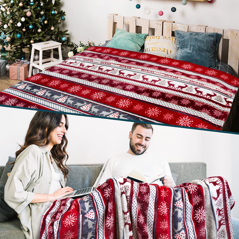 Pavilia Holiday Reindeer Snowflakes Fleece Throw Blanket | Soft, Plush, Warm Winter Cabin Throw, 50x60, Red