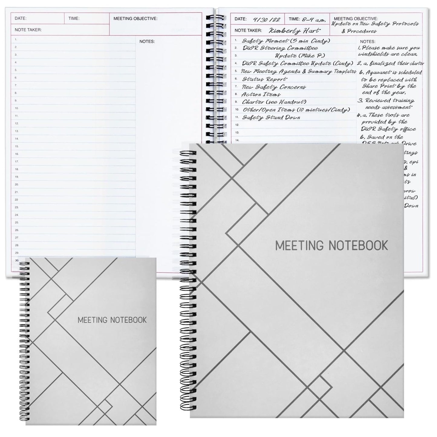 Juvale Meeting Notebook for Work - Spiral-Bound Planner Notebook for Work Planner & Office Supplies - Agenda & To Do List Notepad - 11 x 8.5 In, White, Pack of 2