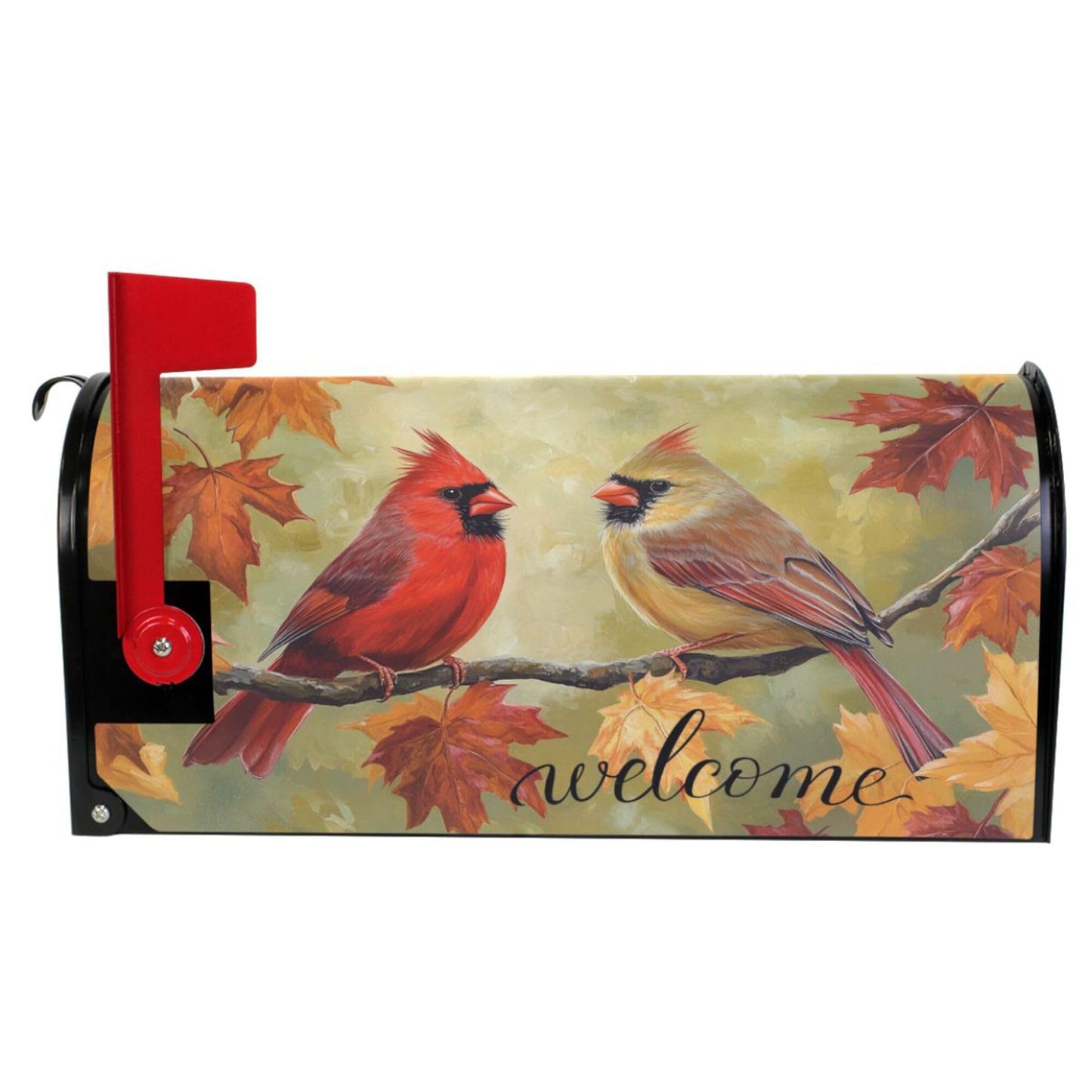 Wamika Welcome Fall Birds Magnetic Mailbox Covers Autumn Cardinal Mailbox Cover Over Size Full Magnet Garden Yard Porch Mail Boxes Cover Holiday Decorations 25" L x 21" W