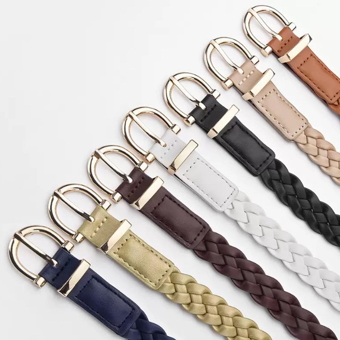 iRIIRIO 2pcs Skinny Braided Belts for Women Girls Thin Classic PU Leather Woven Waist Belt Strap for Jeans Pants Dress (Black+Khaki)