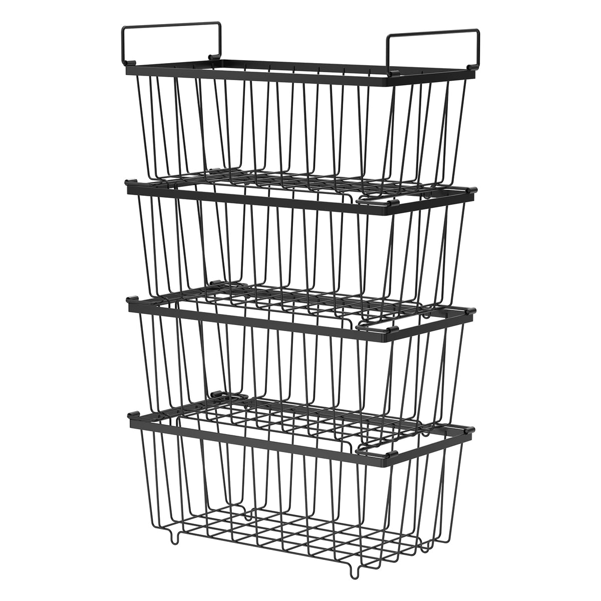 4 Pack Freezer Organizer Bins, Stackable Deep Freezer Organizer Bins, Chest Freezer Baskets for Sorting Frozen Meats and Food, Freezer Storage Basket with Foldable Handles