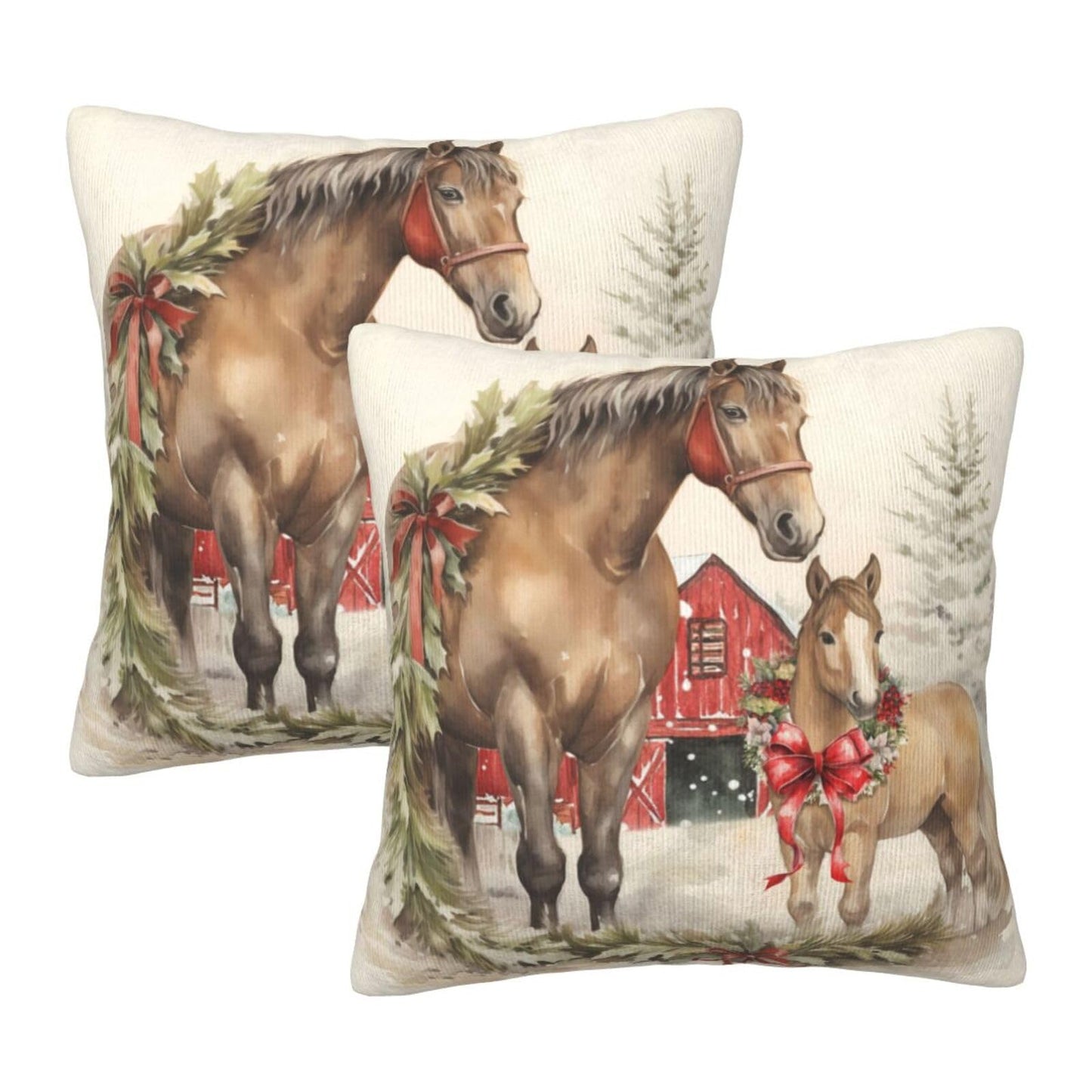 aipoase Christmas Tree Horse Throw Pillow Covers 18 X 18 Inch Set of 2 Pillow Cases Decoration Cushion Cover for Sofa Bedroom Living Room Outdoor (Christmas Tree Horse, 18"x18")
