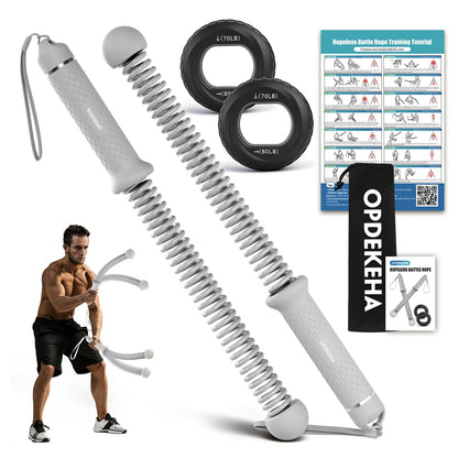 Weighted Ropeless Battle Ropes for Home Gym, Heavy Duty Portable Cordless Battle Rope with Grip Strengtheners & Poster, Battle Rope Sticks for HIIT, Strength & Quiet Cardio Training Men & Women(2PCS)