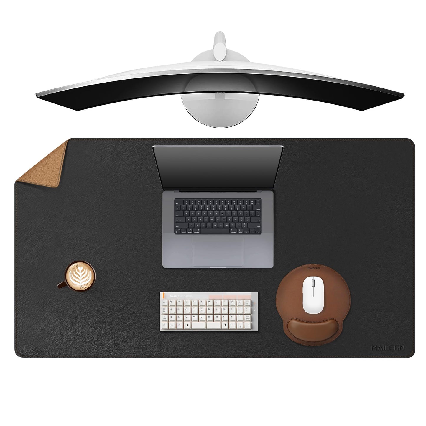 MAIDERN 40” x 24” Leather Desk Mat XL, Large Desk Pad, Reversible Cork & Leather Large Mouse pad for Desk, Waterproof Computer Desk Mat for Gaming Home Office (Black) …