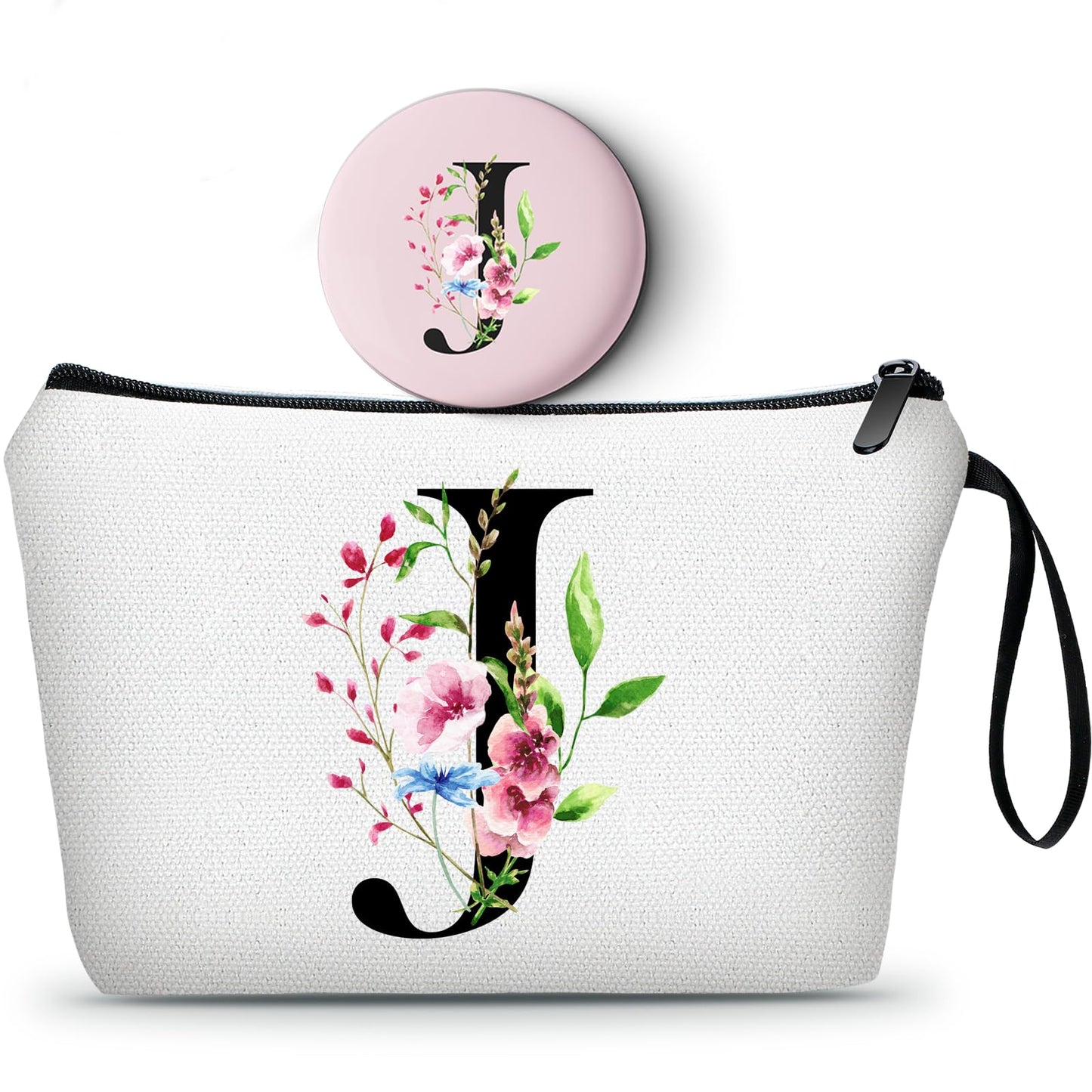 SEAMOON A-Z Personalized Makeup Bag with Mirror, Birthday Gifts for Women Friend Sister Teacher Coworkers, Bride Bridesmaid Travel Cosmetic Bag, Mothers Day Christmas Graduation J