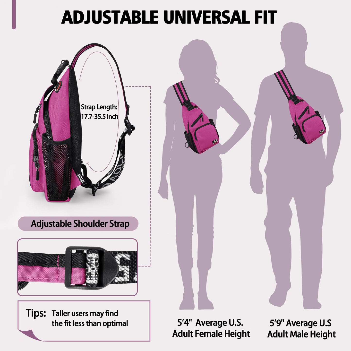 Geestock Convertible Sling Bag for Women Men, 12.6" Crossbody Sling Backpack with Headphone Hole Fit 7.9" Tablet, Lightweight Chest Bag Daypack Crossbody for Travel Sport Hiking & Commute,Purplishred