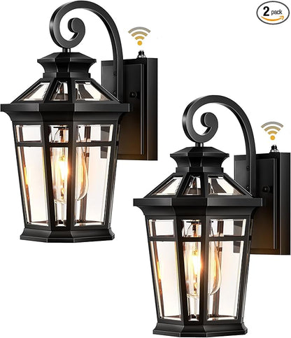 Outdoor Light Fixtures Wall Mount, 2-Pack Outdoor Wall Sconce Dusk to Dawn, Exterior Lantern with E26 Base, Matte Black Finish Coach Lights for Garage, Waterproof Outside Lights for House