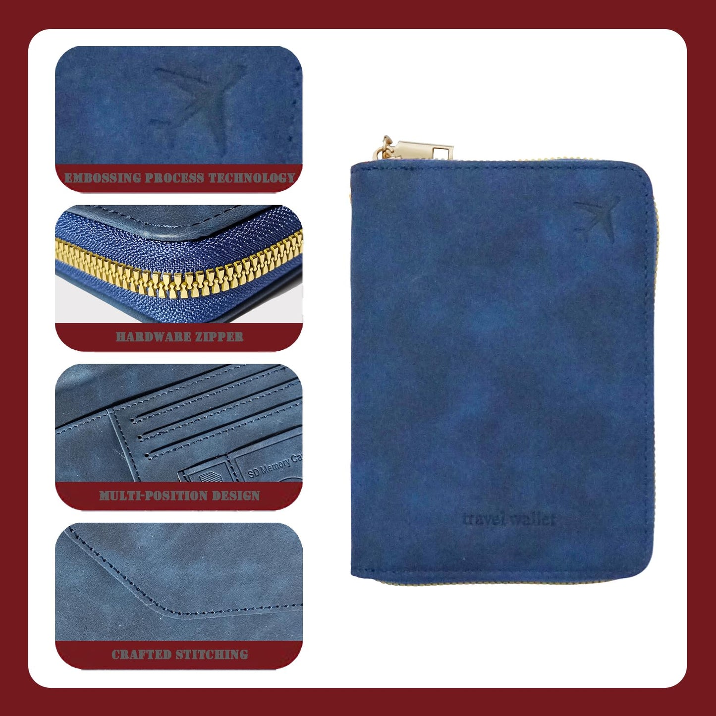 Passport Holder with Tether and Carabiner Clip to Prevent Loss and Theft, Rfid Passport Holder for Travel, Passport Cover, Wallet & Case for Men and Women (Blue - Tether and Carabiner)