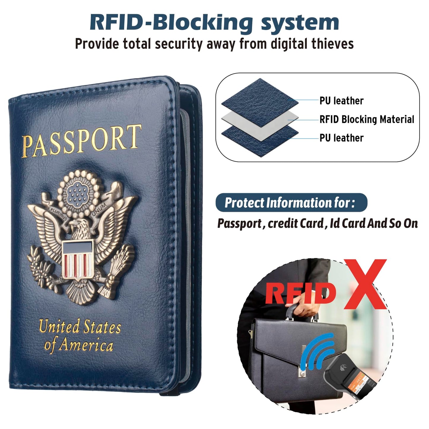 Coowayze Passport Holder for Men Women RFID Blocking US Passport Cover Case, Waterproof Leather Passport Book Protector with Vaccine Card Slot Travel Document Organizer