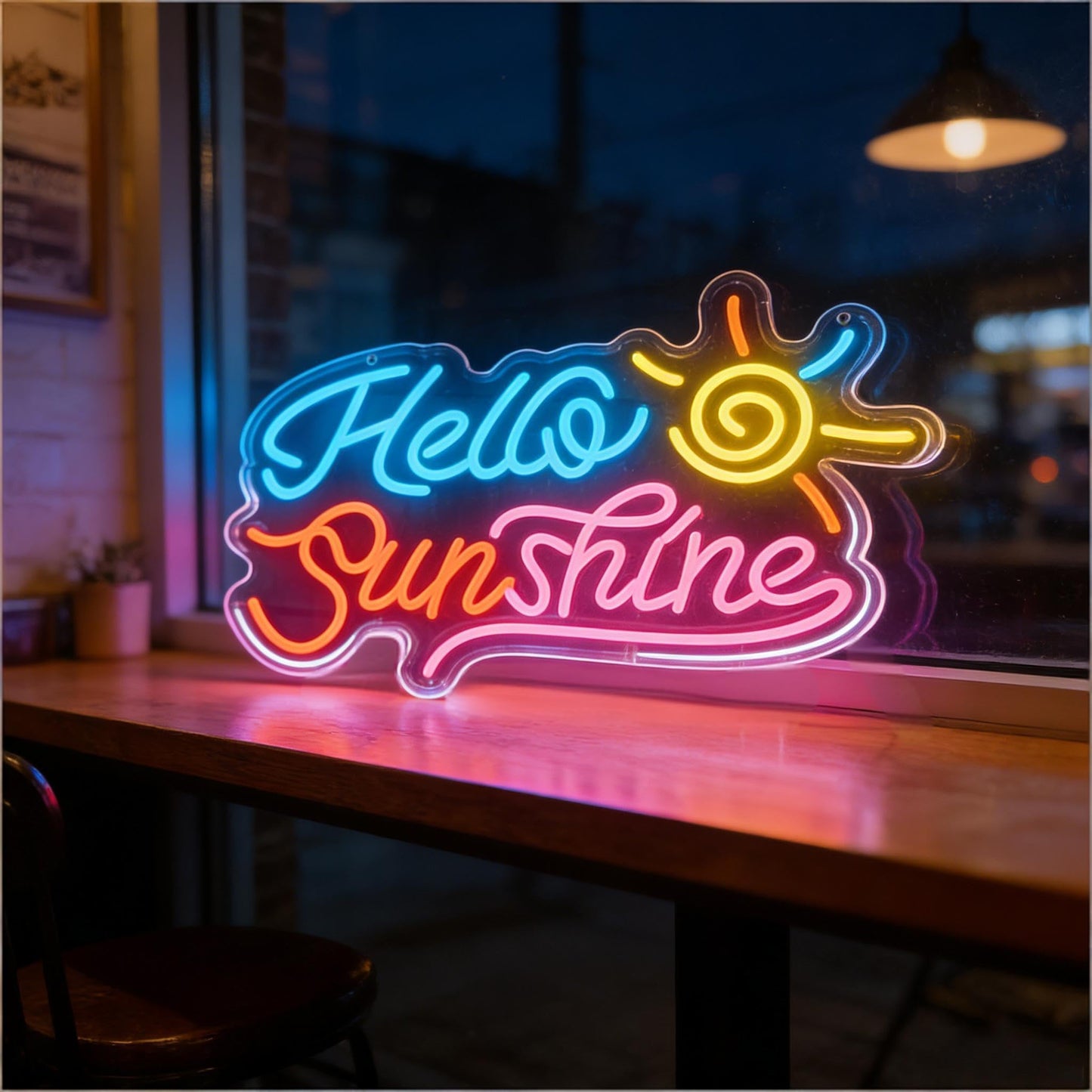 Hello Sunshine Neon Sign, LED Light Up Decorative Sign, USB Powered Dimmable Neon Light, Home Bedroom Living Room Kitchen Window Wall Decor, Cheerful Art Decor Gift for Kids Teens Adults Friends