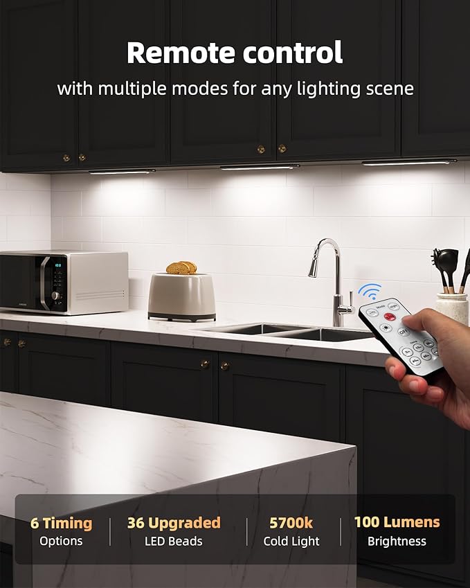 Under Cabinet Lighting, 3 Pack Motion Sensor Light with Remote, 1600mAh Rechargeable Magnetic Dimmable Closet Lights, Wireless Under Counter Lights for Kitchen, Stairs