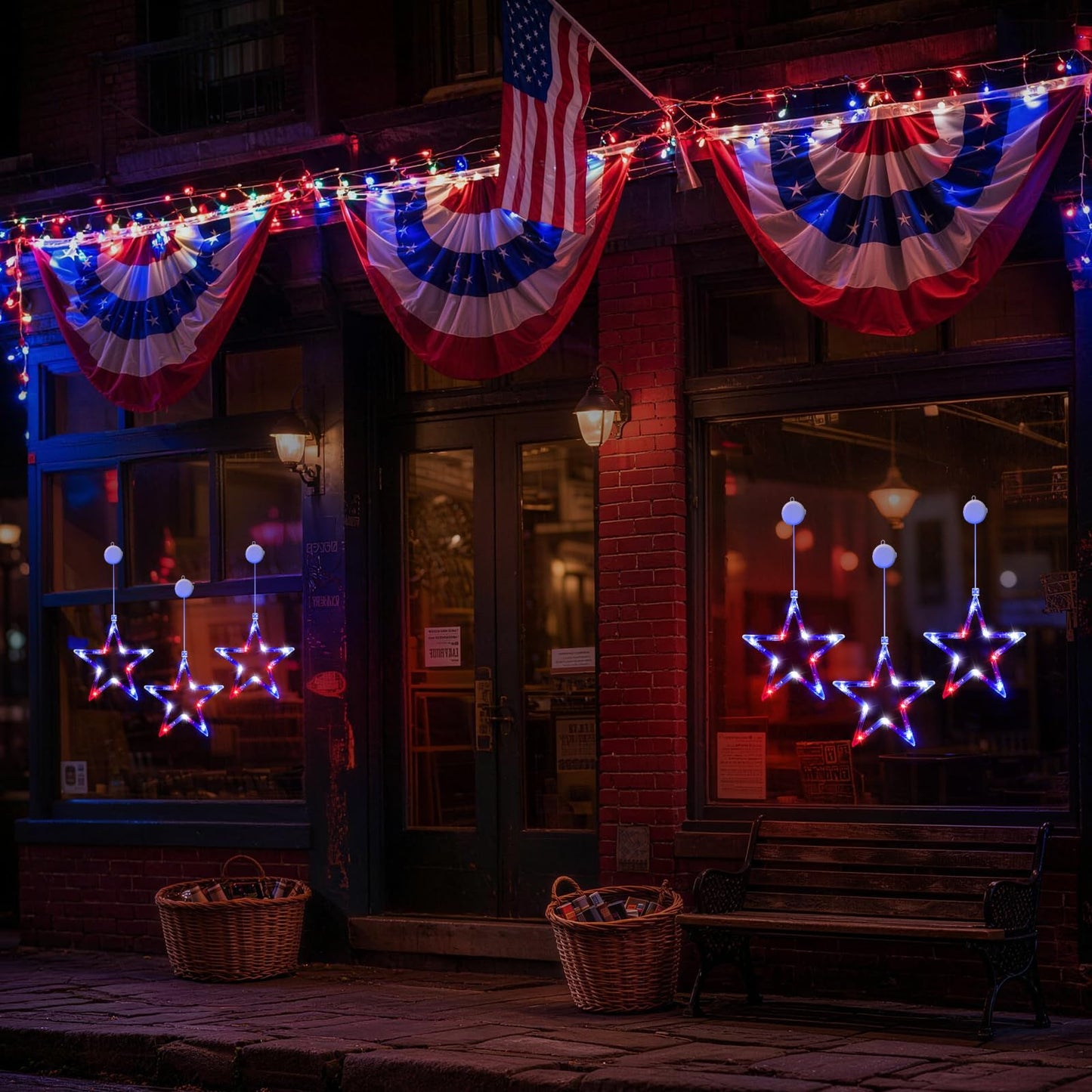 LYUBASA 3 Pack 4th of July Lights Decorations, Battery Operated, Red White and Blue, Indoor Window Star String Lights, Patriotic Decor