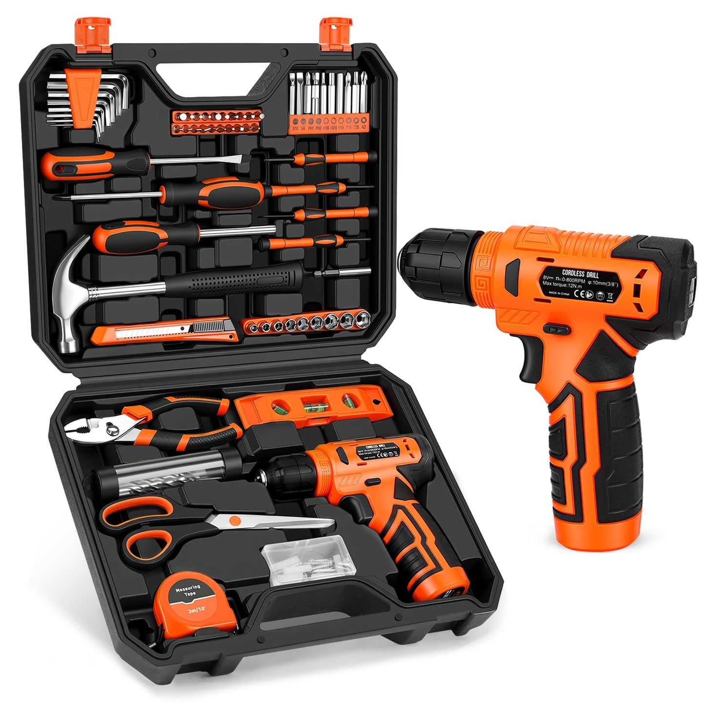 Thatool 139-Piece Tool Set - Tool Kit with 8V Cordless Drill Driver in ToolBox Storage Case, General Household Drill Set for Home Repairs, Handyman, DIY Projects