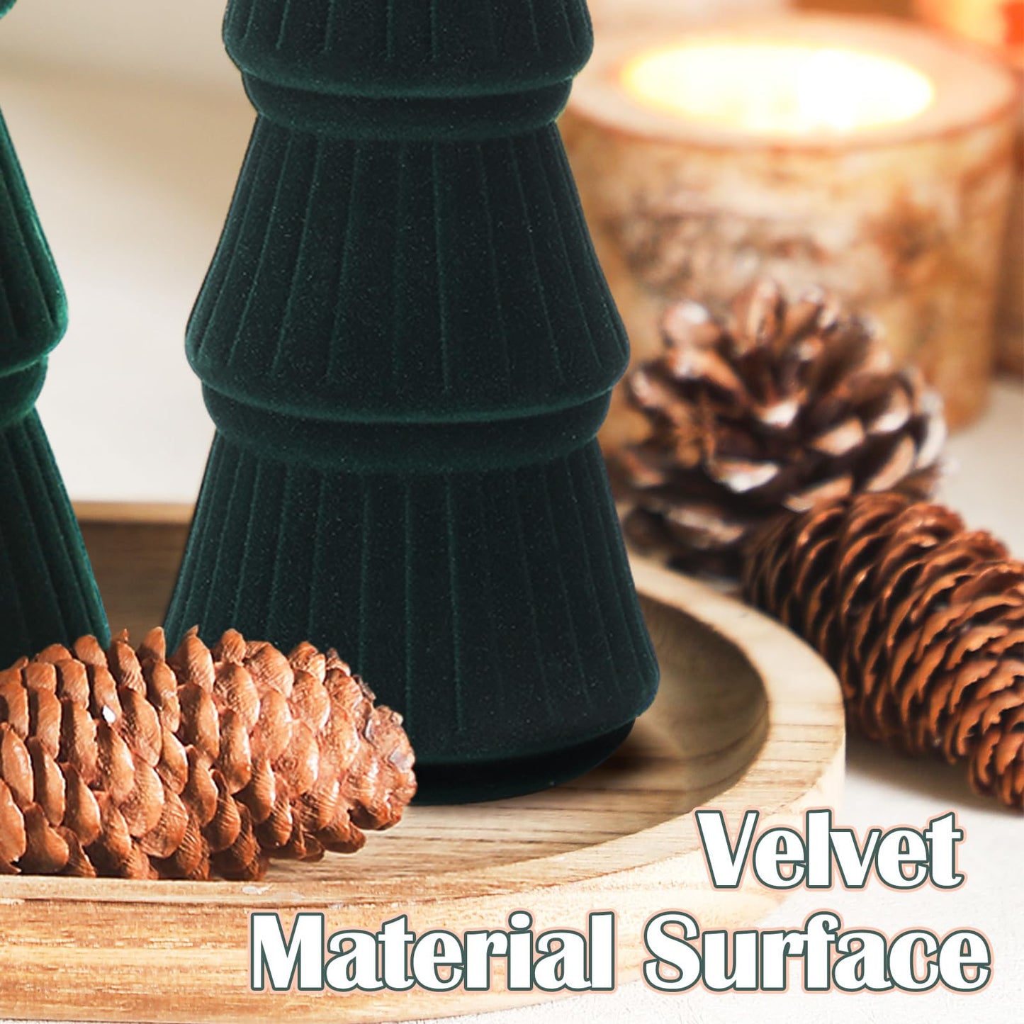 Bucherry 3 PCS Velvet Christmas Tree Figurines Decoration - 8" 10" 14" Modern Cone Christmas Tabletop Home Rustic Centerpiece Set for Winter Holiday Mantel Entryway Party Decor(Green)