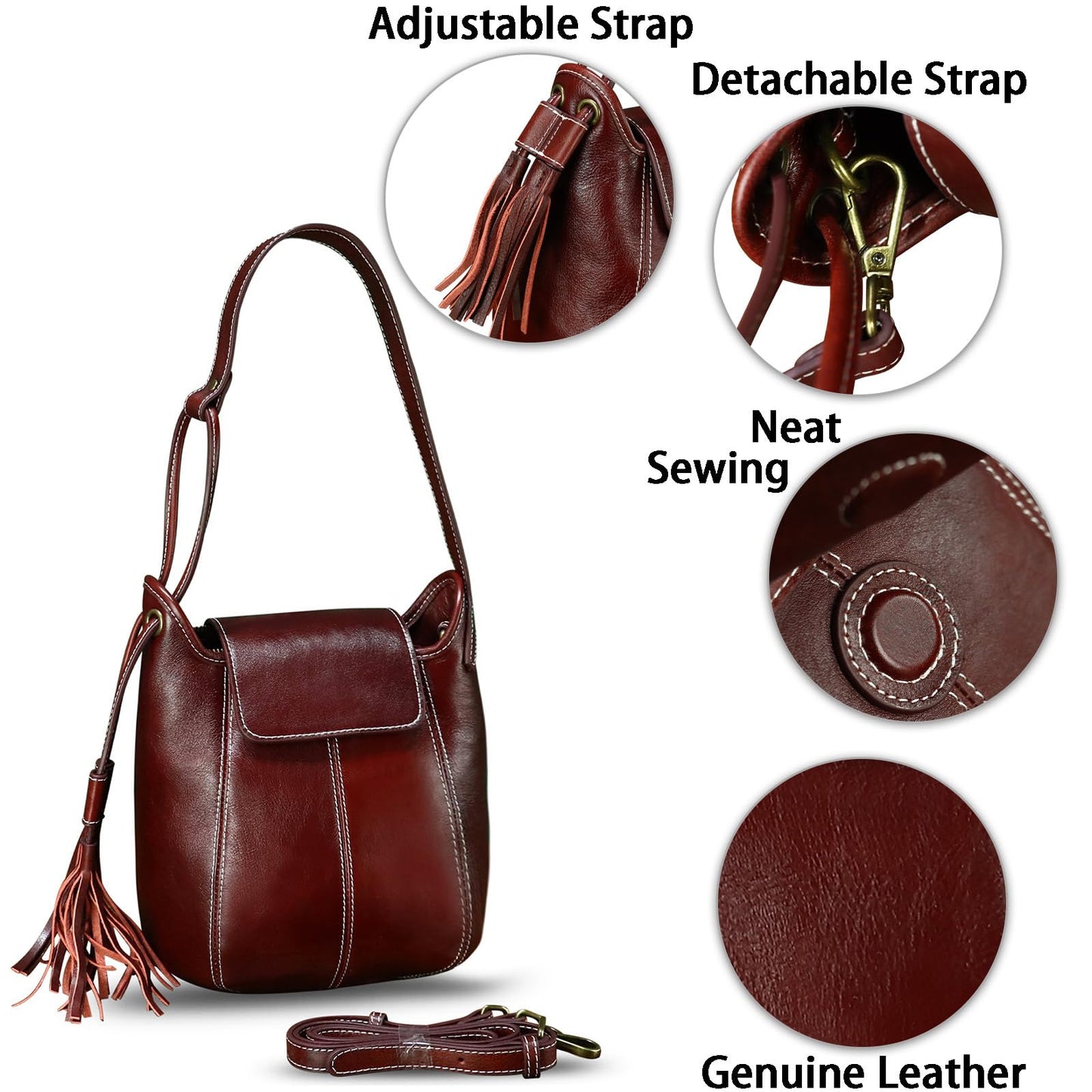Genuine Leather Hobo Bag for Women Shoulder Bag Vintage Desinger Crossbody Bag Satchel Purse with Tassel (Red)