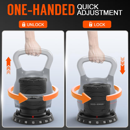 HXD-ERGO Adjustable Kettlebell Weight Set-Quickly Adjusts 7 Weights,Ergonomic kettlebell sets for Home Gym (Black（3.5-22.5LBS）)