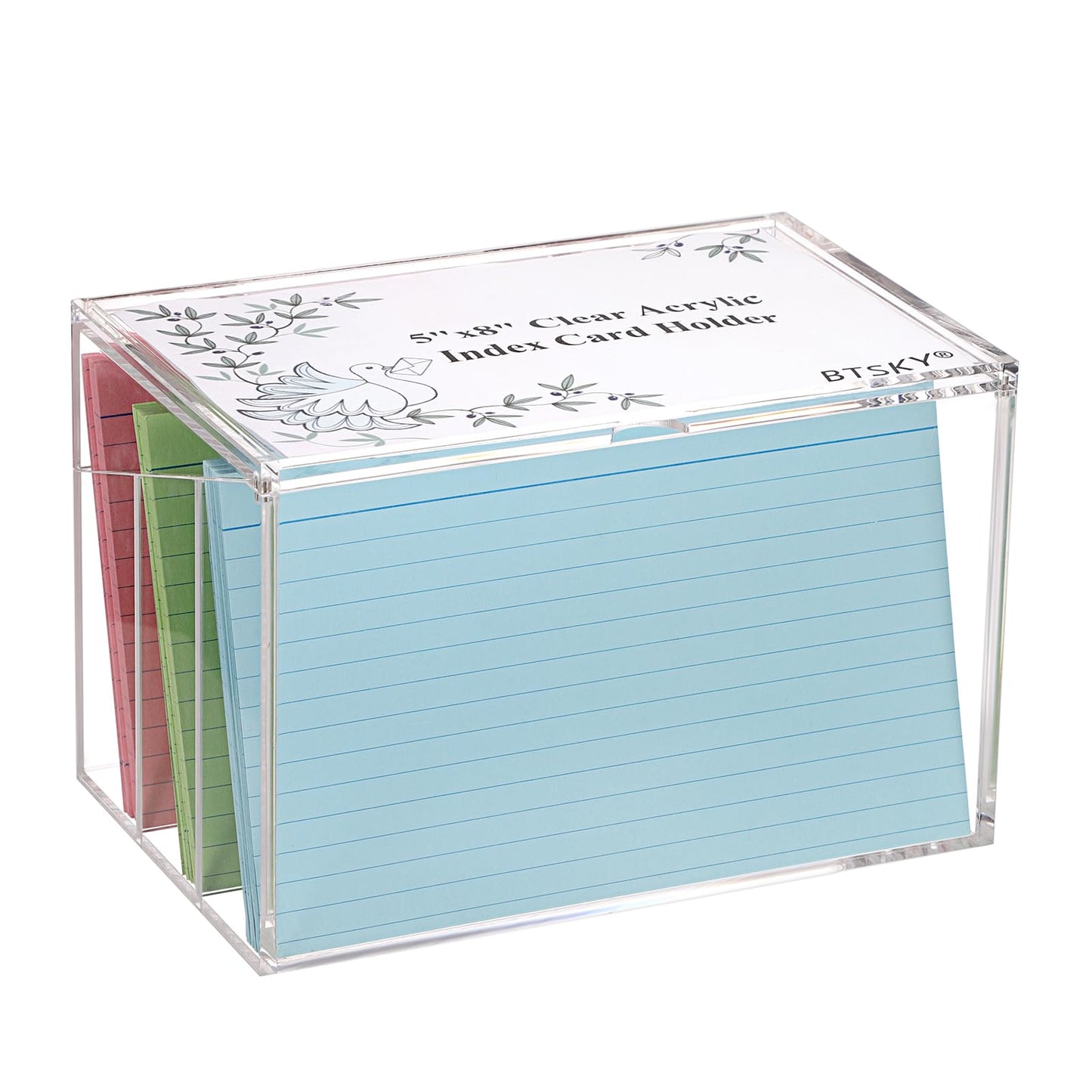 BTSKY Clear Acrylic 5 x 8 inch Index Card Box with Sign Lid & Removable Inserts, Divided 3-Compartment Index Card Holder Notecard Box Photo Storage Organizer for Filling Note Cards,Flashcards, Recipes
