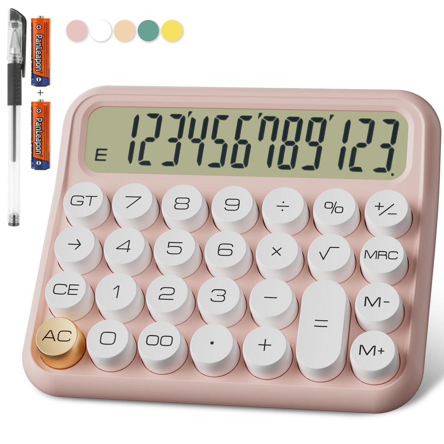 DECKLIT Battery Desk Calculator - 12 Digit, Extra Large 5-Inch LCD Display, Big Buttons, 15 Tilt Screen, Kids Calculator (Pink)