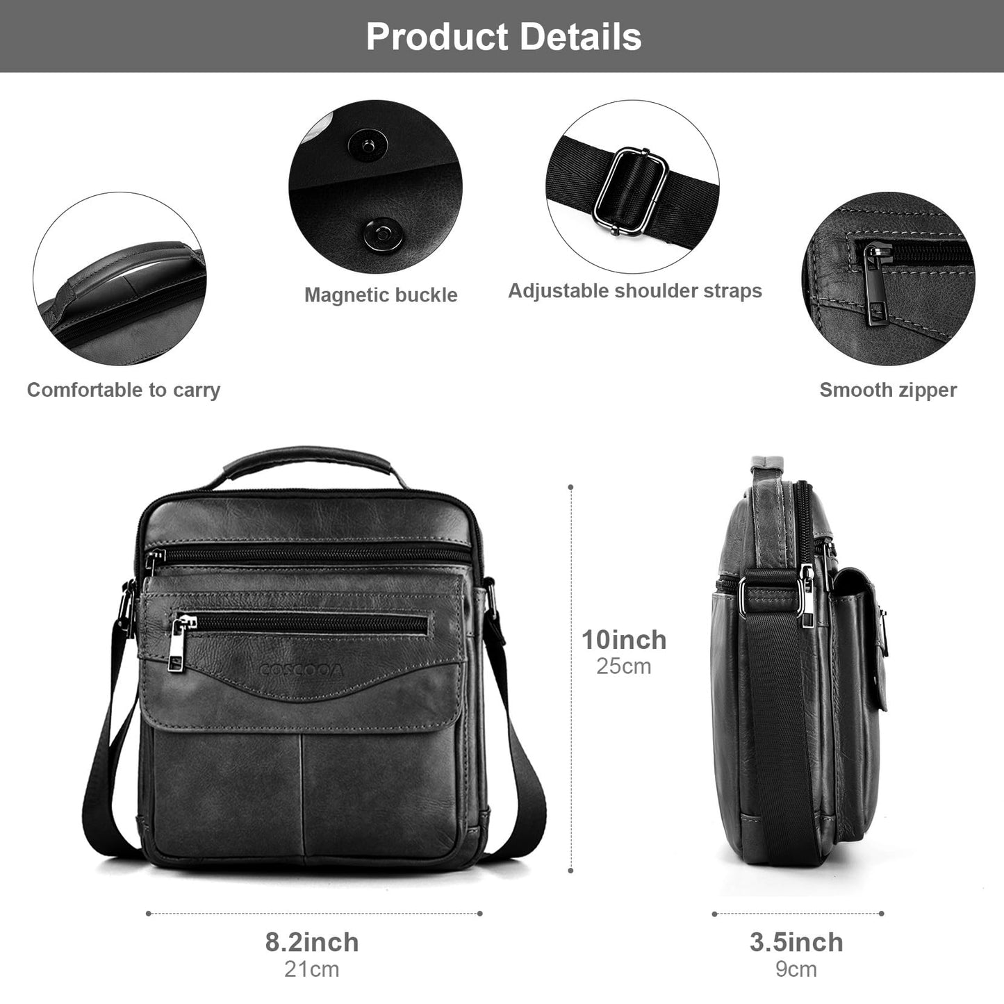 COSCOOA Shoulder Bag for Men Leather Man Purse Crossbody for Men Handbag Messenger Satchel Travel Bag