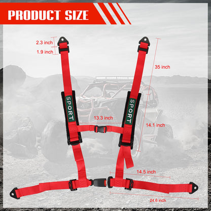 BESTZHEYU 2 PCS 4 Point Harness with 3 Inch Comfortable Heavy Duty Shoulder Padding with Quick Auto buckle for UTV ATV Sports Car, Racing Car, Car Red Racing Harness