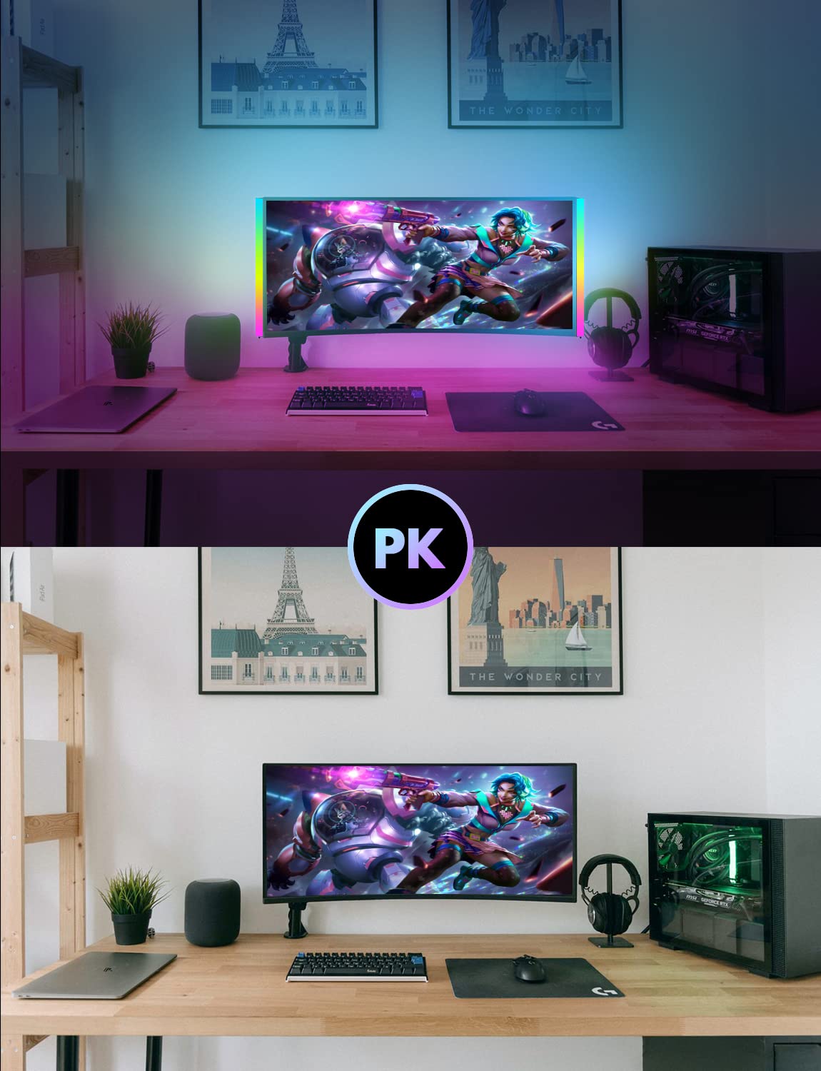 JUSJUBR 2PC RGB Under Monitor Light, Gaming Light with 353 Color Modes, LED Desk Light with Remote Control for Room/Monitor/PC Gaming Setup
