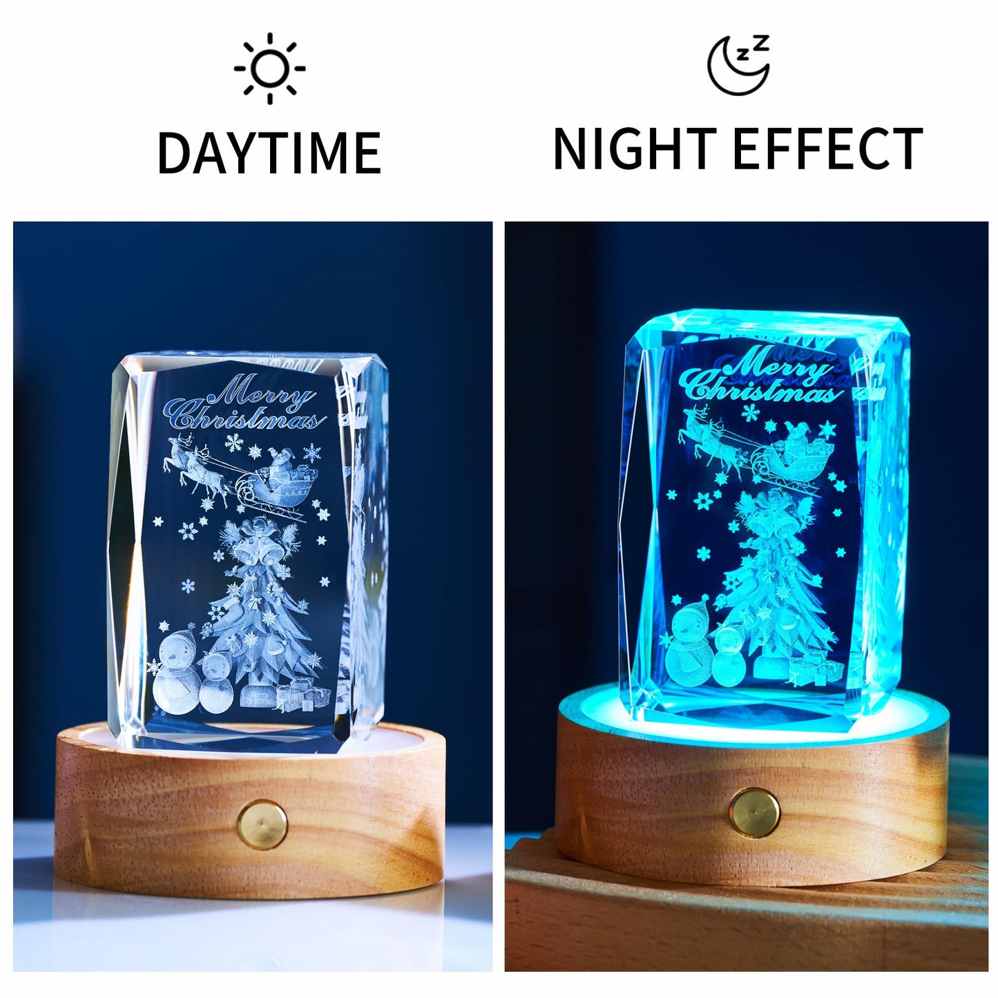 3D Christmas Tree Crystal Night Light with Wooden LED Base – Holiday Crystal Lamp Gift for Family Friends Kids Couples Parents Women & Men – Christmas Home Decor, Anniversary, Birthday Presents
