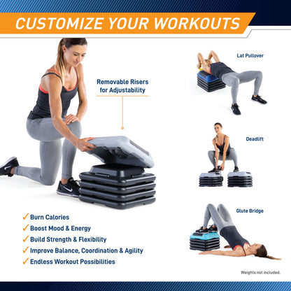 Circuit Fitness by Marcy 16 x 16 inches Adjustable Height Aerobic Step Platform with 2 Risers, Non-Slip Rubber Surface, Home Exercise Fitness Training, Peach Fuzz, STEP-PEACH01-2R