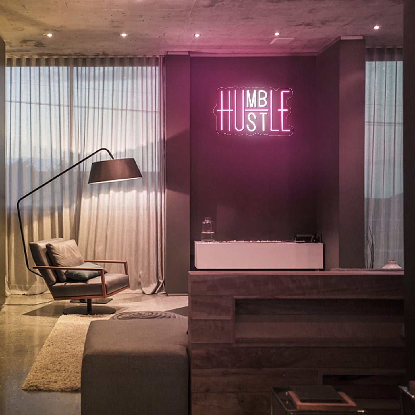 YIKBIK Hustle LED Neon Sign for Wall Decor, Humble LED Neon Lights for Party Decorations, USB Powered Switch Adjustable Brightness Lights, for Office Room, Gym Room, Man Cave Decor (Pink&White)