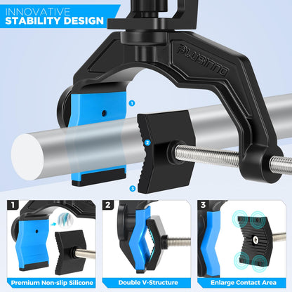 PLUSINNO 1 Pack Fishing Rod Holders for Boat, Upgraded Fishing Rod Holder with Enlarge Clamp, Innovative Dual-V Shaped Design, Fit Round/Square Tube Boat Fishing, Fishing Gear, Gifts for Men