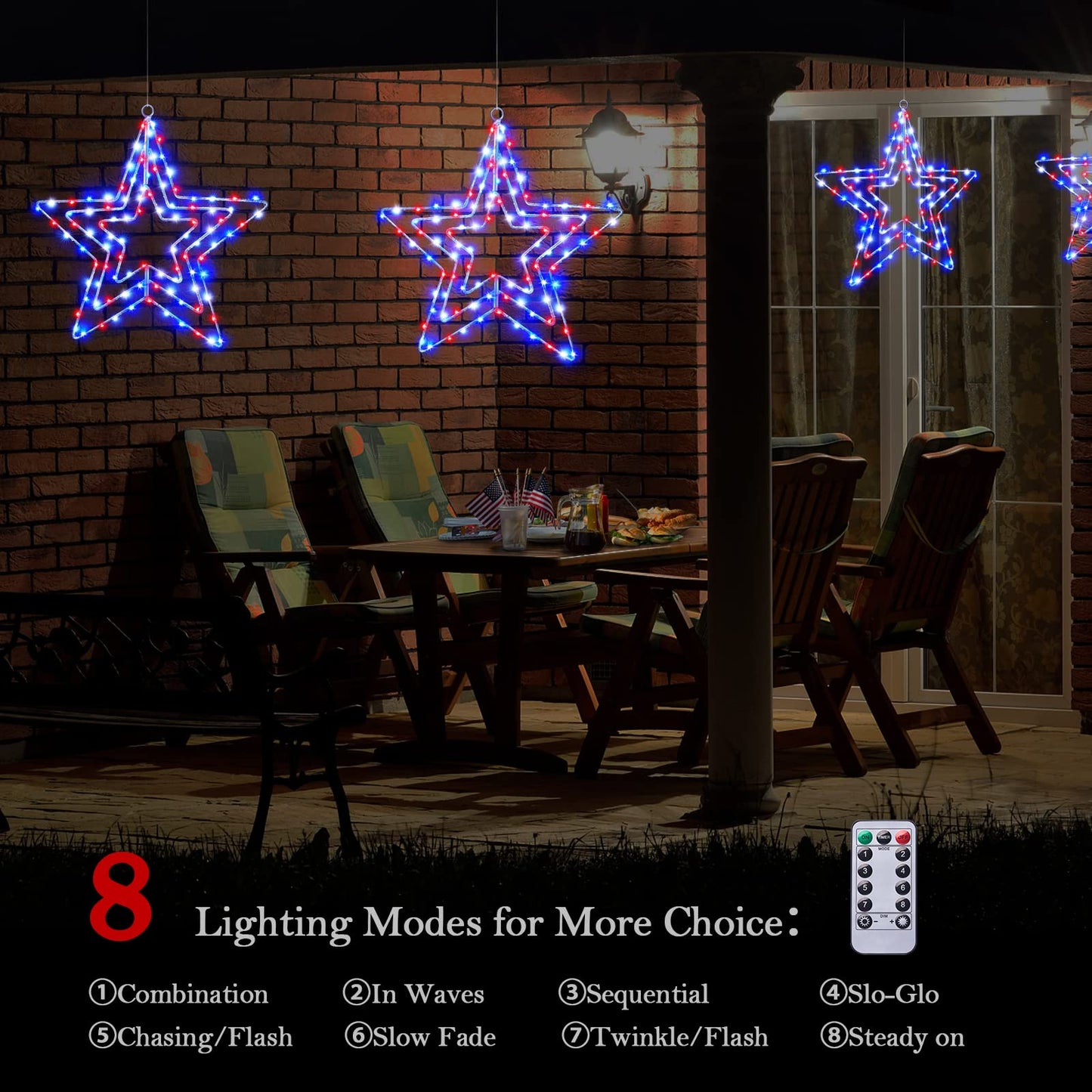 BlcTec 4th of July Decorations, 3 Layers of 14inch Red White Blue Big Stars with Rotatable Function, Durable Metal Frame Patriotic Stars Lights with Remote, 8 Modes & Timer for July 4th Decor, 2 Packs