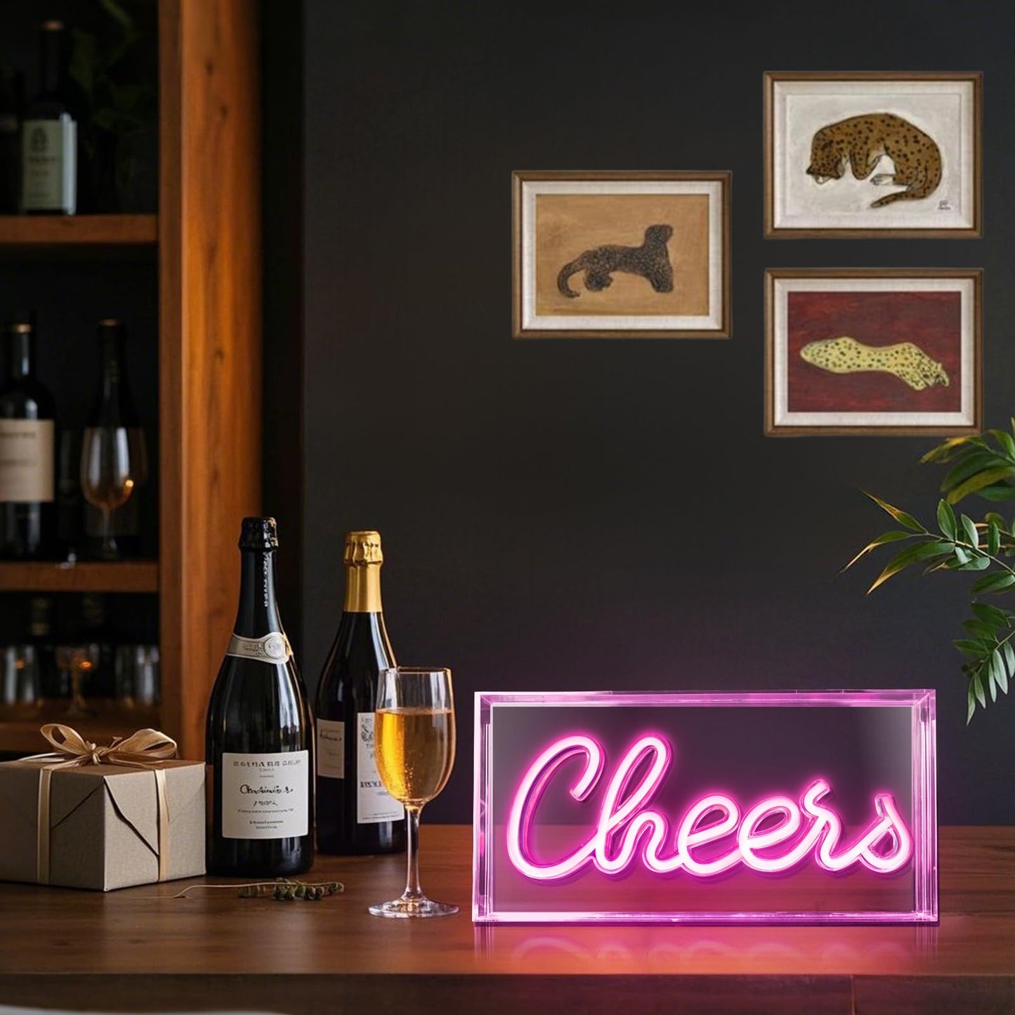 HOSITARK Cheers Neon Sign, USB LED Desk Lightbox Cheers Sign with ON/OFF Switch, 3D Neon Light up Sign for Table Decor, Wall Decor, Bar, Pub, Bachelorette Party (Pink)