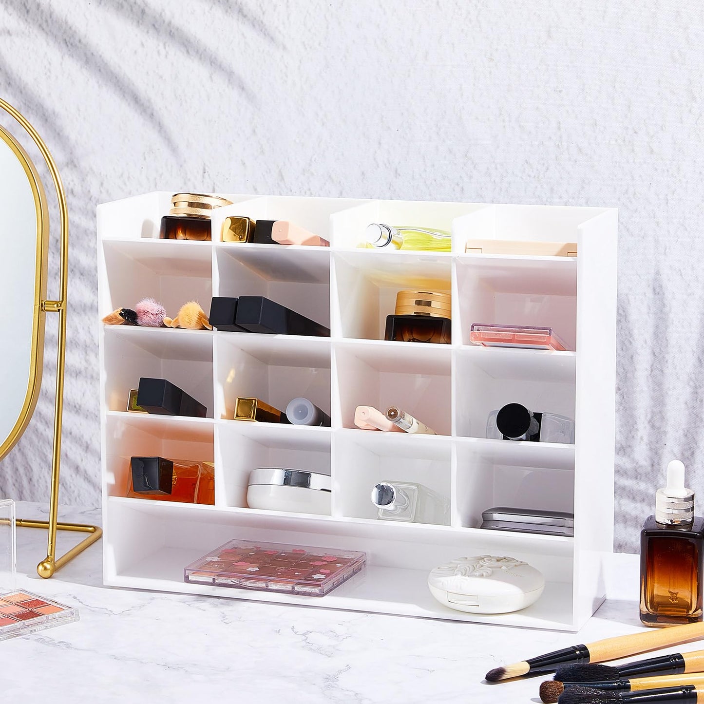 MotiMind Acrylic Pen Organizer Storage for 200 Markers Vertical Marker Organizer Acrylic Pen Display Holder for Office Desk Desktop Stationery Pencil Storage, White, 13 x 4 x 10.2 Inch